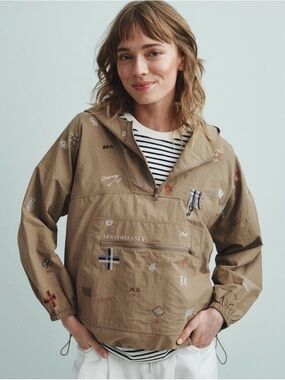 Sea New York Embroidered Taupe Pullover Bomber Jacket